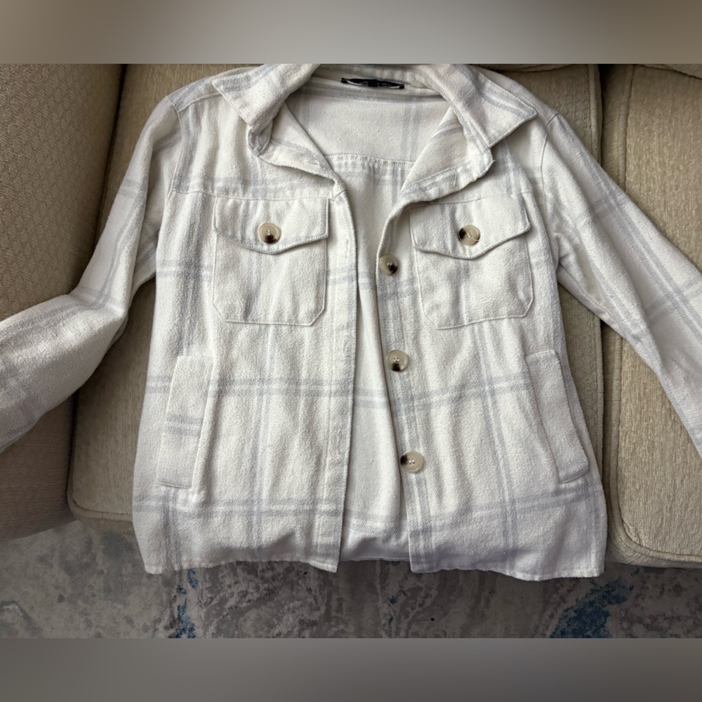 White Plaid Button-Up Shacket